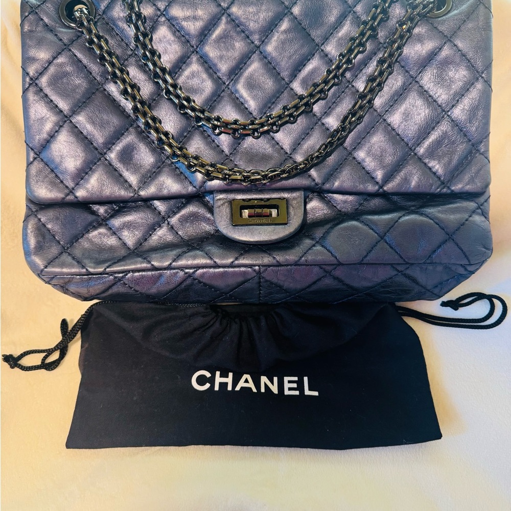 Chanel Aged Calfskin Quilted 2.55 Reissue 226 Dark Metallic Navy Blue